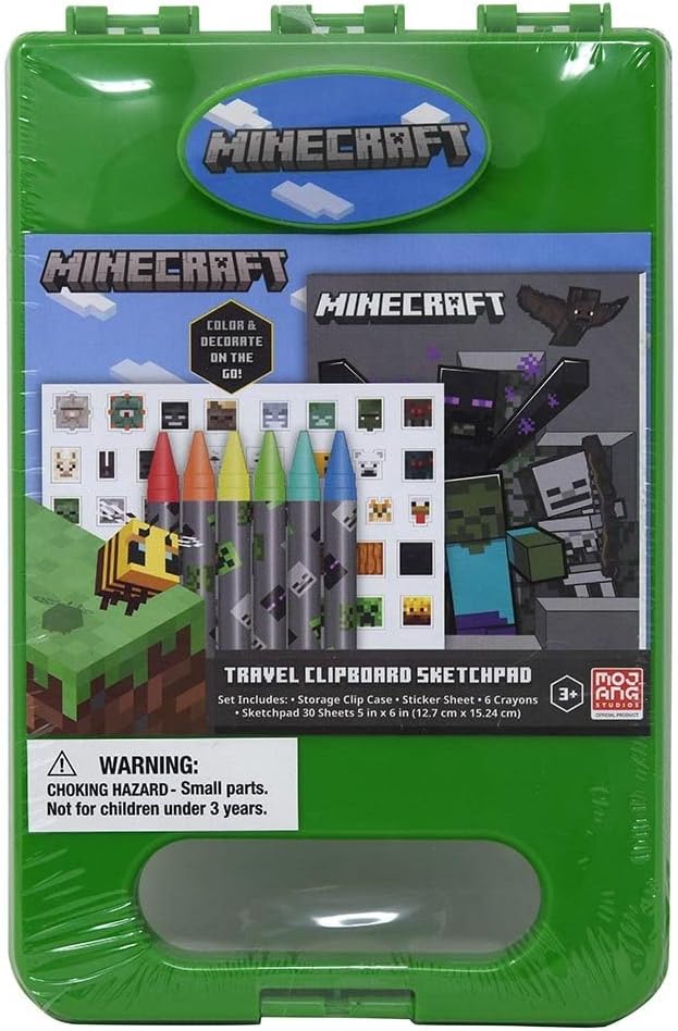 Innovative Designs Minecraft Travel Clipboard Sketchpad Coloring & Sticker Activity Set for Kids with Carrying Case
