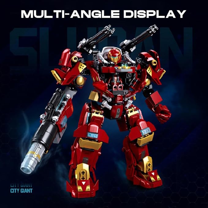 DAHONPA Red Warrior Transforming Mech Building Blocks Set, Assembly Mecha Robot Model Kit (588+ pcs) City MechWarrior Toy Christmas Birthday Gifts for Adults and Kids