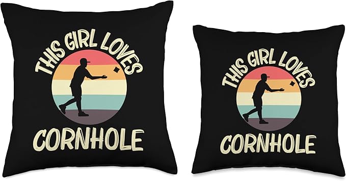 Cornhole Gift Cornhole Player Accessories & Stuff Funny Cornhole Designs for Girls Kids Bean Bag Toss Players Throw Pillow, 18x18, Multicolor