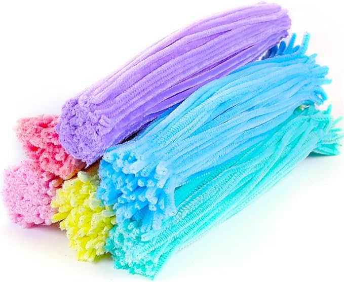 300 Pcs Thick Pipe Cleaners Craft Supplies 3 Assortment Pastel Macaron Purple Green Color Chenille Stems for Art and Craft Projects Creative DIY Christmas Decorations (Purple&Yellow&Green-300pcs)