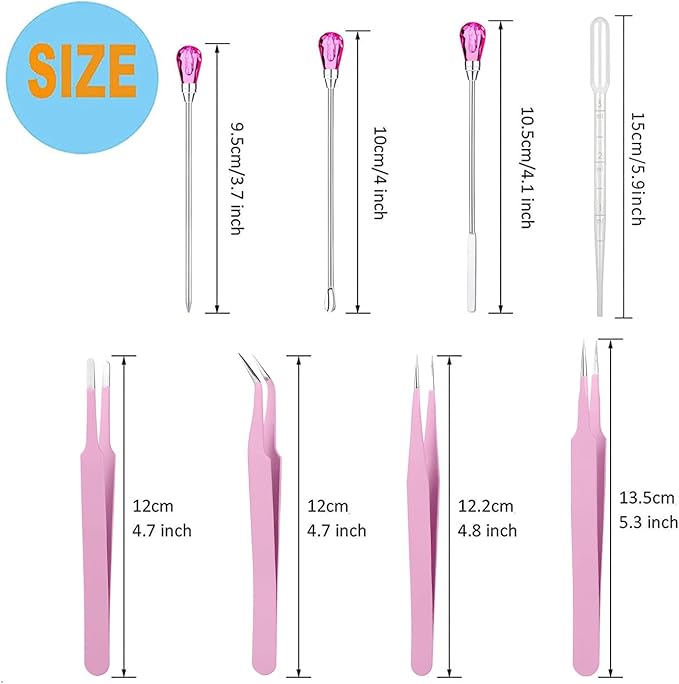 11 Pcs Silicone Resin Mold Tools Set Stirring Needle Spoon Tool Tweezers Precision Kit, Anti-Static Electronics Tweezers Set for Resin Art Crafts,Jewelry Making,DIY Epoxy Casting Molds-Rose Red & Pink