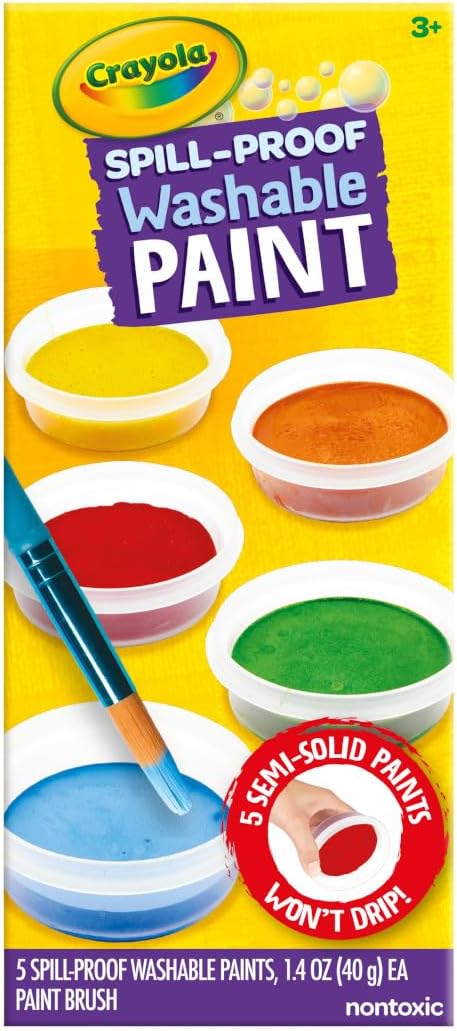 Crayola Spill Proof Paint Set (5ct), Washable Paint for Kids, Craft Supplies for Classrooms, School Supplies