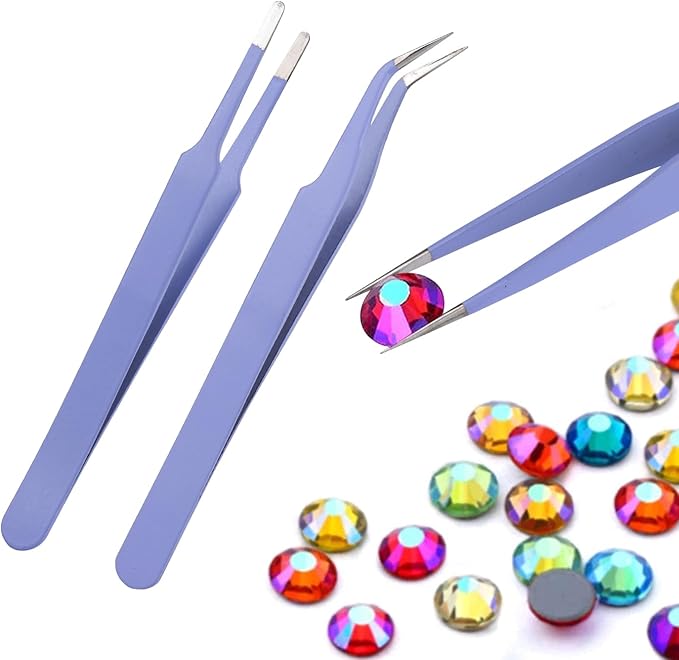 11 Pcs Silicone Resin Mold Tools Set Stirring Needle Spoon Tool Tweezers Precision Kit, Anti-Static Electronics Tweezers Set for Resin Art Crafts,Jewelry Making,Epoxy Casting Molds-Rose Red & Purple
