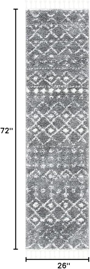SAFAVIEH Berber Fringe Shag Collection Runner Rug - 2'2" x 6', Grey & Ivory, Moroccan Design, Non-Shedding & Easy Care, 1.2-inch Thick Ideal for High Traffic Areas in Living Room, Bedroom (BFG516F)
