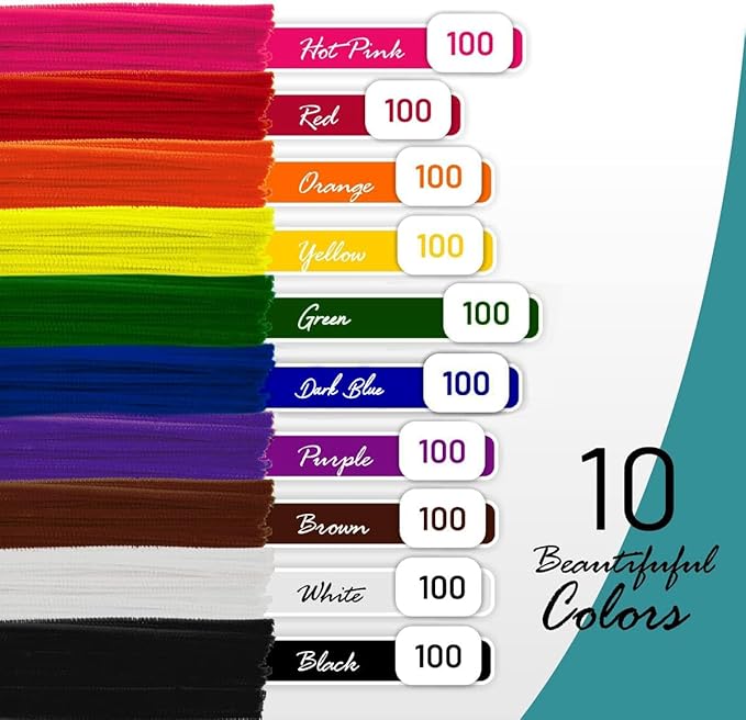 Pipe Cleaners Craft - 100 Pcs Pink Chenille Stems, 6mm x 12 Inch Fuzzy Sticks, Great for DIY Arts and Craft Projects and Decorations