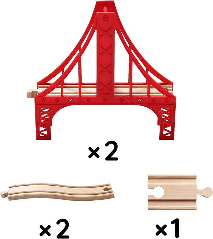 SainSmart Jr. Wooden Train Set Accessories, Double Suspension Bridge Set, Compatible with Brio, Thomas, Melissa and Doug