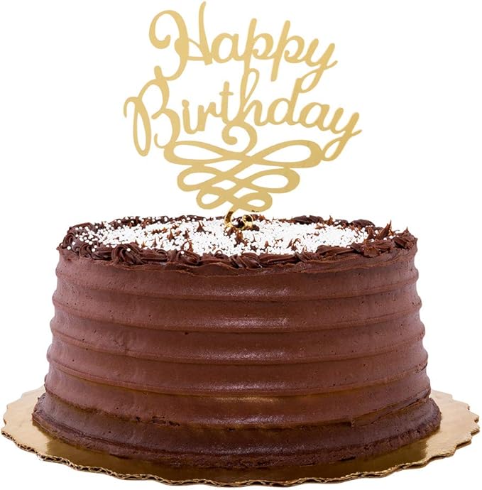Restaurantware Top Cake Happy Birthday Cake Topper 1 Mirrored Birthday Cake Decoration - With Swirls Durable Gold Acrylic Birthday Topper For Cakes Party Decoration for Birthday