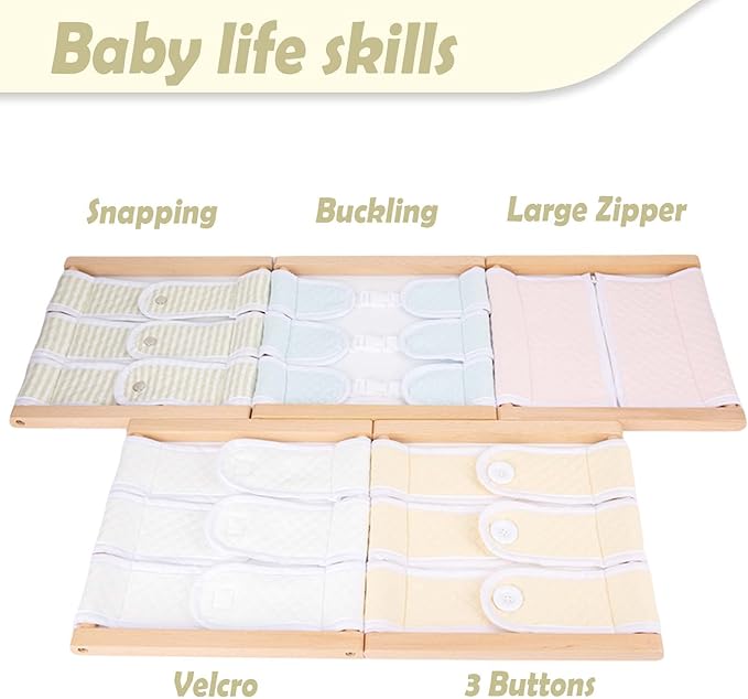Montessori Wooden Toys for Dressing Learning Board Learning Basic Dressing Skills - Buttons, Snaps, Zippers, Belt Buckles & Velcro Toys for 1 2 3 Year Old Toddlers Sensory Toy Gifts(Velcro Cloth)