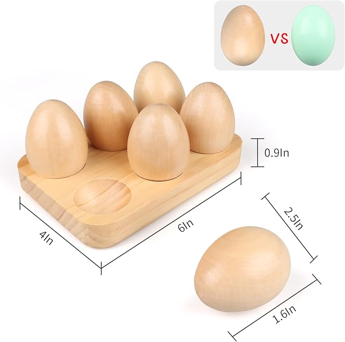 WHOHOLL Colorful Wooden Eggs, 6 Pcs Play Food Eggs with Holder, Durable Fake Food Decor for Pretend Play, Toy Eggs for Crafts DIY Christmas Decoration Basket Stuffers