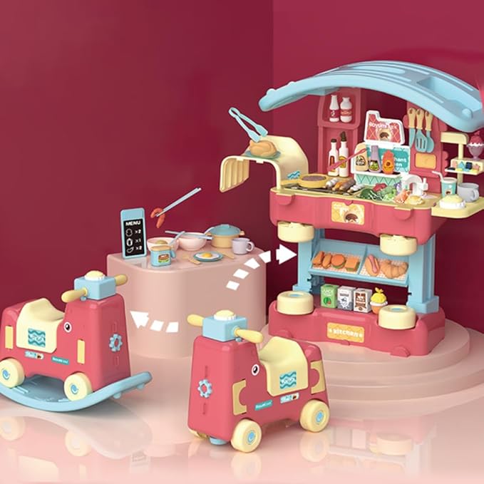 Kitchen Playset, 3 in 1 Kitchen Pretend Play, 68 PCS Realistic Cooking Accessories, Sounds, Lightnd, Running Water,Ideal Gift for Boys and Girls