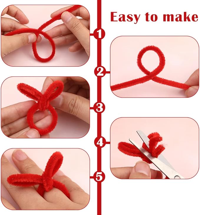 100Pcs Pipe Cleaners, Pipe Cleaners Craft, Creative Craft Pipe Cleaners for Festivals Flower Making, Chenille Stems Crafting Pipe Cleaners, Craft Supplies for Home Decorations/Red
