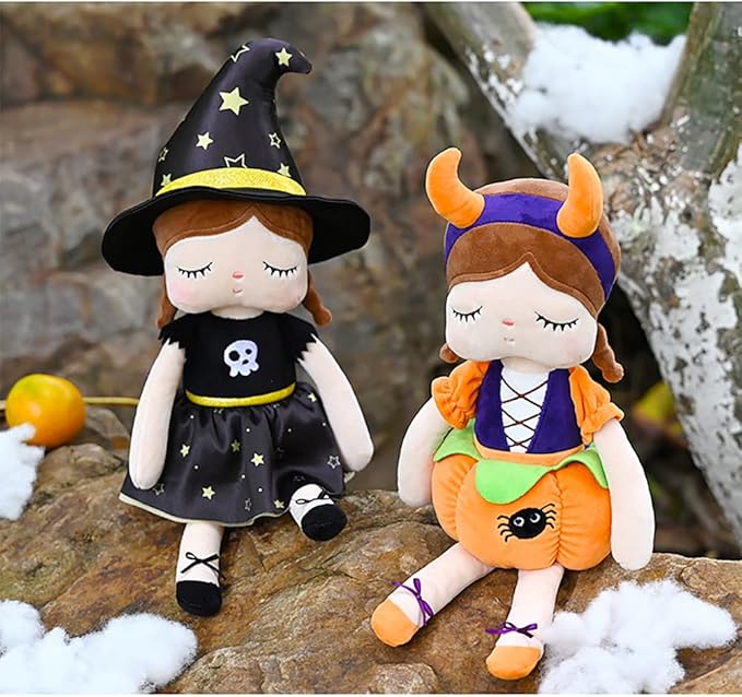 13" Exclusive New Halloween Doll, Cute Princess Fairy Plush Doll, Witches and Pumpkin Doll Girl Gifts, Non-Toxic Soft Skin-Friendly PP Cotton Plush Stuffed Angela Doll (Witches)