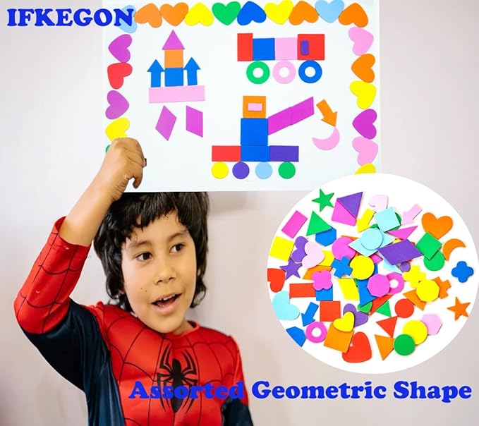 Assorted Foam Shapes Stickers,1050 Pieces Bulk Self Adhesive Collage Materials for Preschoolers&Classroom Craft Supplies