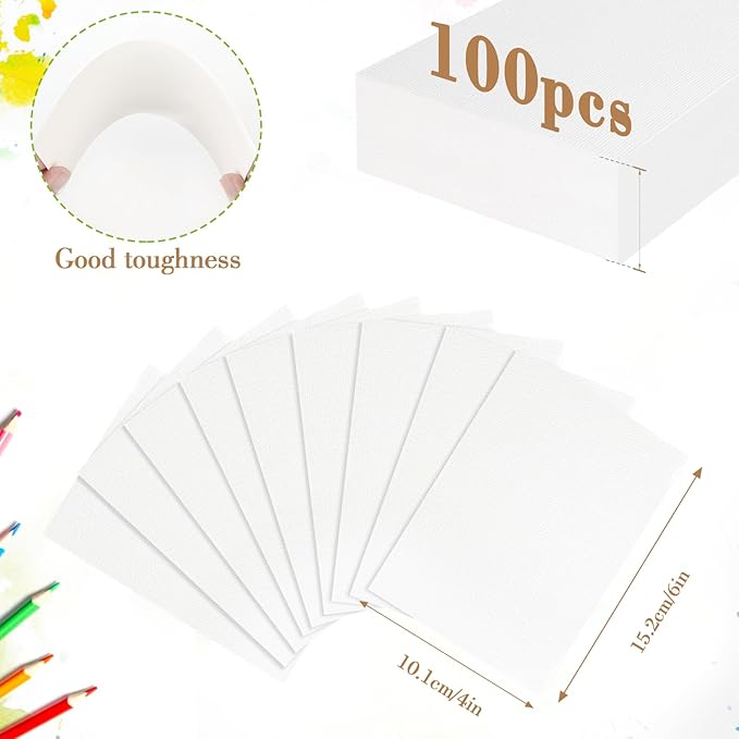 100PCS 4x6 Watercolor Paper Bulk, 140lb/300g Cold Press Thick Water Color Paper Pad for Kid Child Adult, White Art Paper for Drawing Painting Markers Gouache, Textured Cotton Paper Sheets