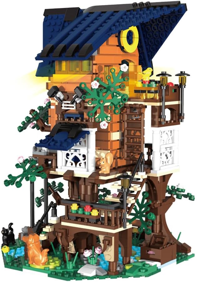 Tree Building House Set with LED,Street View Tree Building Blocks Toy, Gift for Adult,Boys Girls Age 14+,Mini Brick 1020pcs (Not Compatible with Lego)