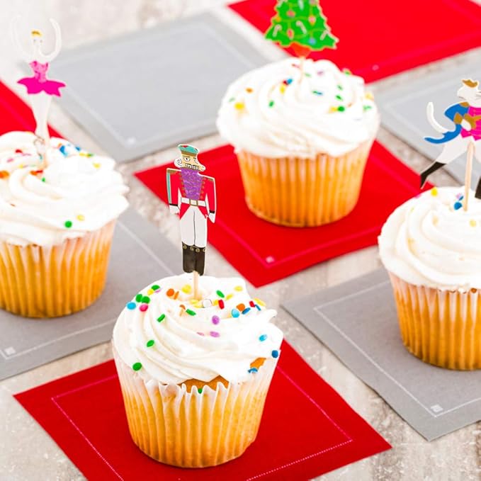 Restaurantware Top Cake Christmas Cupcake Toppers 24 Nutcracker Holiday Cupcake Toppers - Assorted Includes Christmas Tree Ballerina Nutcracker And Rat King Paper Xmas Cupcake Toppers