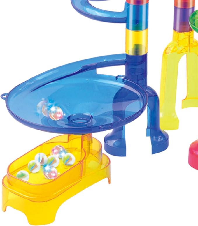 JOYIN 170Pcs Glowing Marble Run, Construction Building Blocks Toys with 5 Glow in The Dark Glass Marbles, STEM Educational Building Block Toy(120 Plastic Pieces + 50 Glass Marbles)