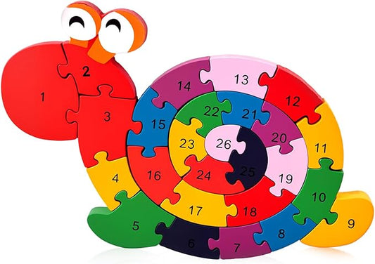 LovesTown Alphabet Jigsaw Puzzles, Wooden Snail Letters Numbers Block Toys, Building Blocks Wooden Puzzles for Kids Educational Learning