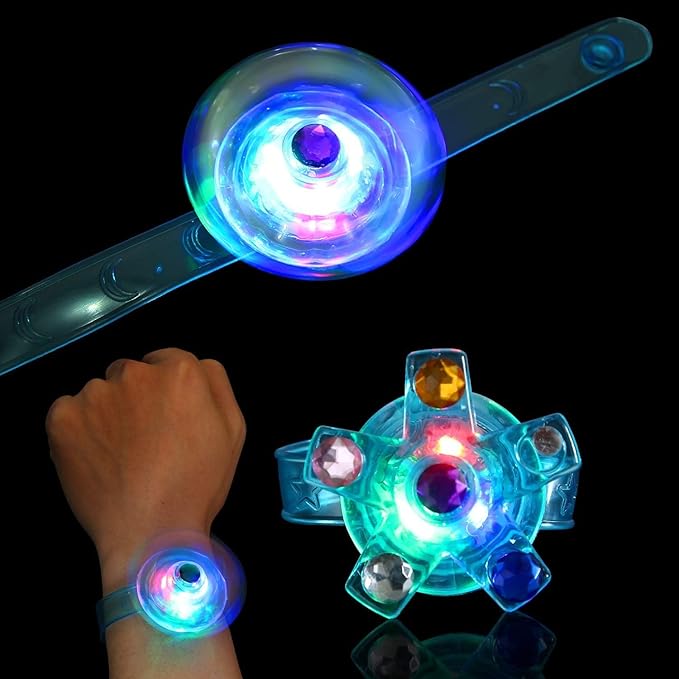 WELLVO 14 Pack LED Light Up Fidget Spinner Bracelets Party Favors For Kids 4-8 8-12, Glow in The Dark Party Supplies, Birthday Gifts, Treasure Box Toys for Classroom, Pinata Goodie Bags Stuffers