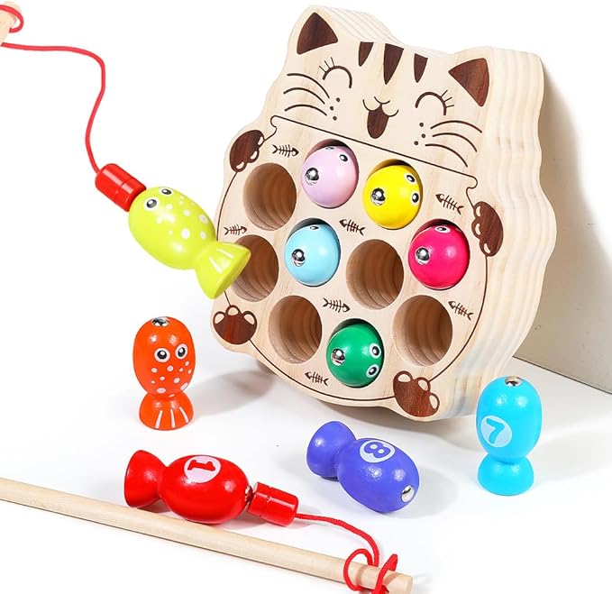 JAUNTY Toddler Montessori Toy Wooden Fishing Game for Kids 1 2 3 Year Old, Preschool Educational Hand Eye Coordination Skill Activity Learning Toy for Toddlers 1-3, for Baby Girls Boys