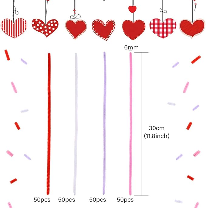 Caydo 200 Pieces Pink Pipe Cleaners 6 mm x 12 inch, Creative Crafts Decorations in 4 Colors for Mother's Day Decorations (Red, Pink, White, Purple)