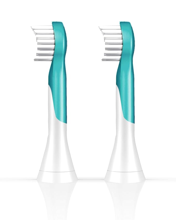 Philips Sonicare for Kids 3+ Genuine Replacement Toothbrush Heads, 2 Brush Heads, Turquoise and White, Compact, HX6032/94