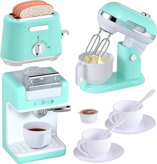 Kitchen Appliances Toys, Play Kitchen Accessories Set for Kids, Pretend Kitchen Toys with Coffee Maker, Mixer and Toaster, Play Kitchen Set for Kids (Green)