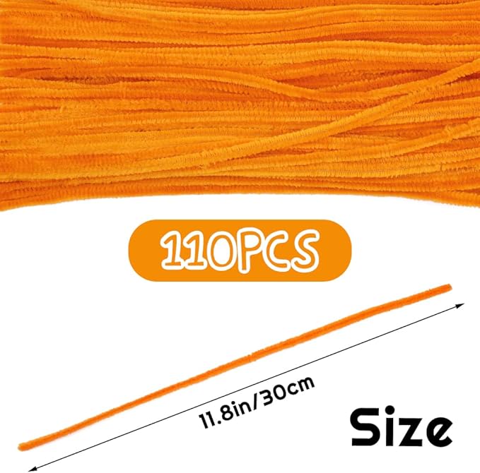 110 Piece Orange Craft Pipe Cleaners - Chenille Stem Art Supplies for Home Decoration Projects