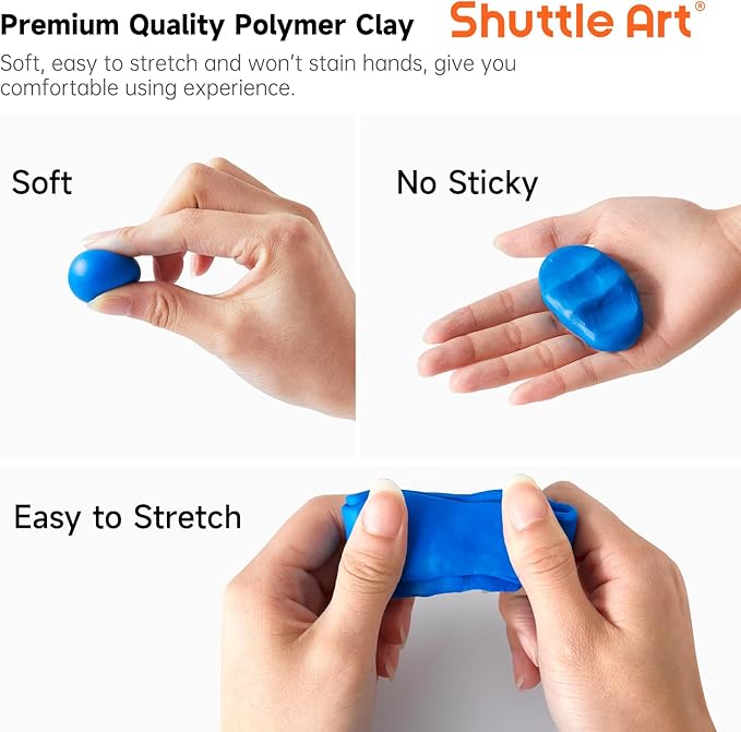 Shuttle Art Polymer Clay Kit, 50 Colors, Soft Oven Clay Kit, 19 Carving Tools and 10 Kinds of Accessories, Non-Stick, Non-Toxic, Ideal Gift for Kids