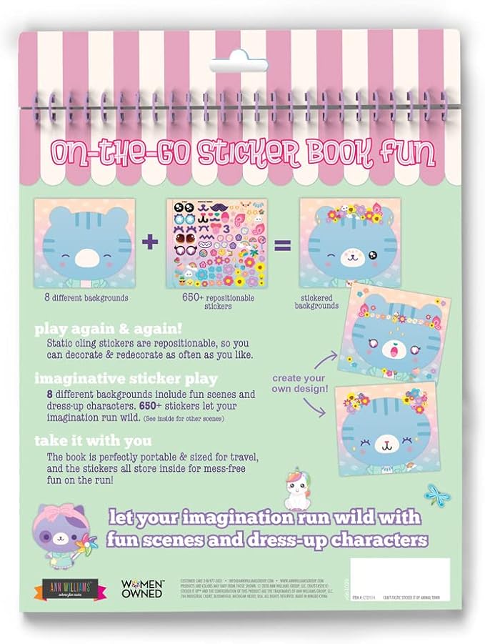 Craft-tastic Sticker It Up! – Reusable Sticker Book for Kids – 650+ Repositionable Stickers Create Designs on 8 Scene Pages for Hours of Mess-Free, Screen-Free Fun