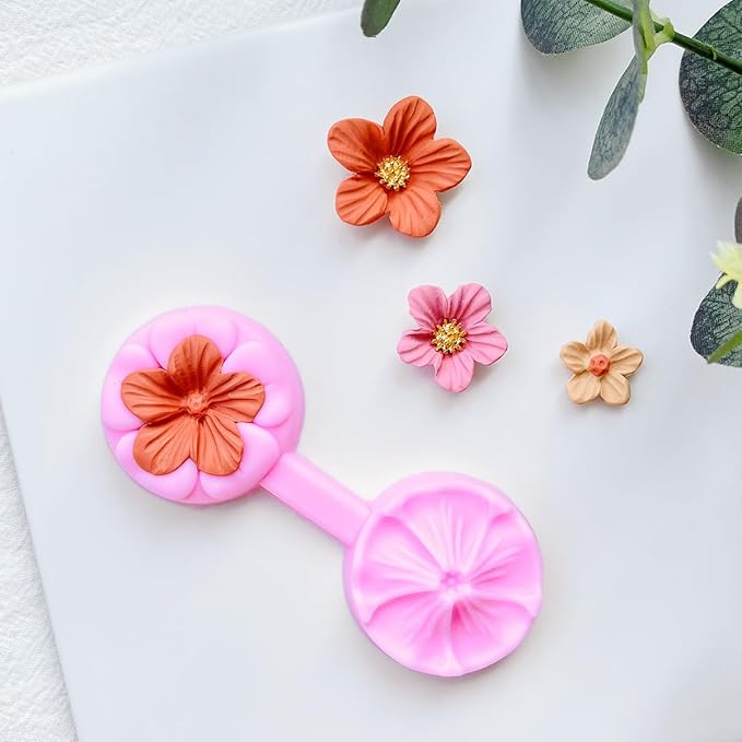Keoker Flower Petal Clay Cutters - Polymer Clay Cutters for Earrings Making, 4 Shapes with Polymer Clay Petal Press Mold, Clay Cutters for Polymer Clay Jewelry (C)