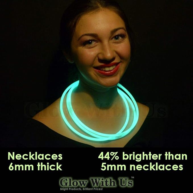 Glow Sticks Bulk Wholesale Necklaces, 600 22” Green Glow Stick Necklaces, Bright Color, Glow 8-12 Hrs, Connector Pre-Attached, Sturdy Packaging, GlowWithUs Brand