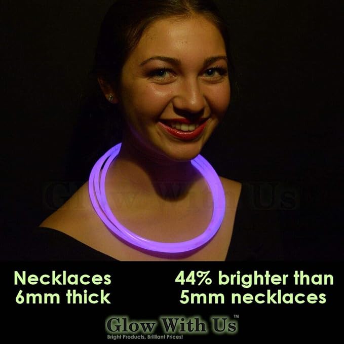 Glow Sticks Bulk Wholesale Necklaces, 1200 22” Purple Glow Stick Necklaces, Bright Color, Glow 8-12 Hrs, Connector Pre-Attached, Sturdy Packaging, GlowWithUs Brand