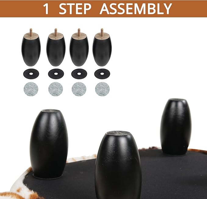 GIA Ottoman with Storage, Foot Stand and Wooden Legs, Shorthorn Dairy Cow, Brown and White