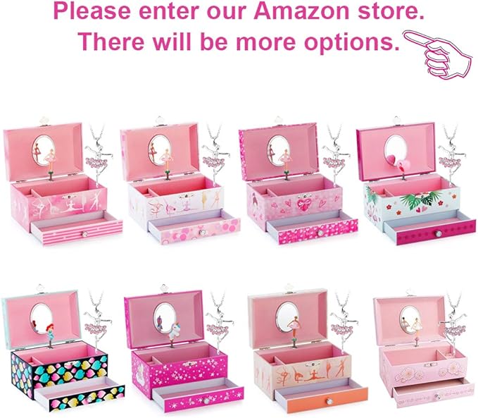RR ROUND RICH DESIGN Kids Musical Jewelry Box for Girls with Drawer and Jewelry Set with Ballerina Theme - Swan Lake Tune Pink