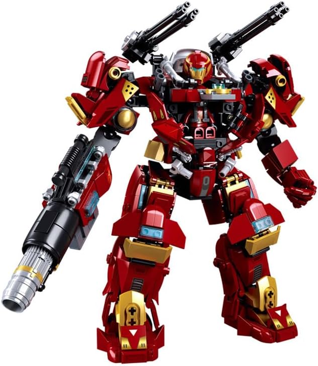 DAHONPA Red Warrior Transforming Mech Building Blocks Set, Assembly Mecha Robot Model Kit (588+ pcs) City MechWarrior Toy Christmas Birthday Gifts for Adults and Kids