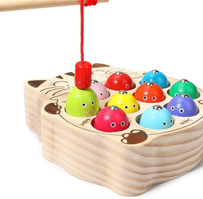 JAUNTY Toddler Montessori Toy Wooden Fishing Game for Kids 1 2 3 Year Old, Preschool Educational Hand Eye Coordination Skill Activity Learning Toy for Toddlers 1-3, for Baby Girls Boys