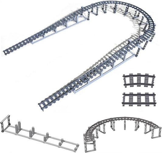 Finger Rock City Train Tracks Building Block Set, 212 Pcs Flexible Rails Train Track Railroad Expansion Accessory Set for Kids, Uphill and Downhill, Straight Curved Tracks