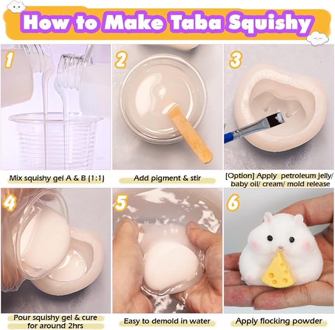 Taba DIY Squishy Maker Set – 3 Hamster & Seal Silicone Molds with A+B Liquid Gel, Pigments & Craft Accessories for Kawaii Animal Stress Relief Toys, Custom Fufu Plush Crafts & Gifts