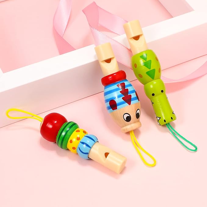 Kisangel 3pcs/Set Animal Wooden Whistles for Baby Kids Music Instrument Developmental Educational Toys for Kids Party Noisemakers Whistles Kids Birthday Goody Bag Fillers(Random Style)