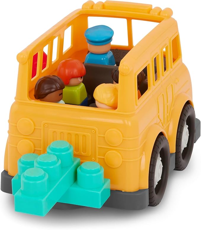 Battat – School Bus – 8Pc Construction Set – 5 Figures & 2 Blocks – Build-On Vehicle – 12 Months + – Locbloc® School Bus