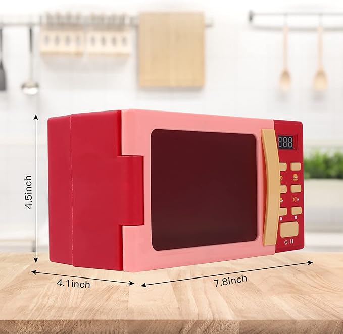 Toy Microwave Oven Playset with Light and Sound, Toy Kitchen Appliances for Kids, Play Kitchen Accessories and Toy Food for Toddlers 3 Year Old Up Girls Boys, Red