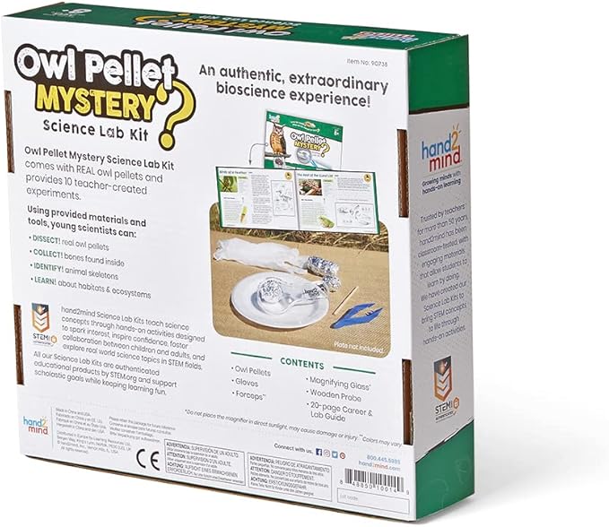 hand2mind Animal Science Kit for Kids 8-12, Kids Science Kit with Fact-Filled Guide, Learn About Animal Biology and Dissect Owl Pellets, STEM Toys, 10 Science Experiments