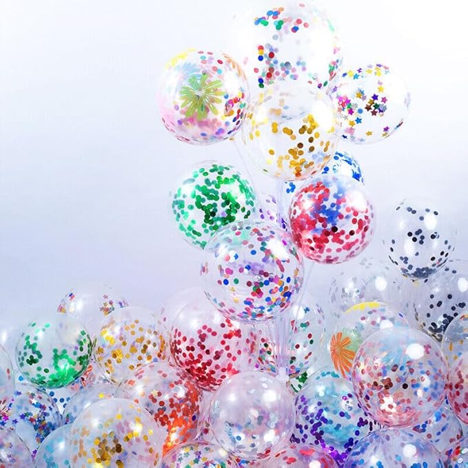 Bezente Rainbow Multicolor Confetti Latex Balloons - 60 Pack 12 inch Helium Colorful Confetti Balloons for Birthday Bridal Shower Wedding Party Decorations