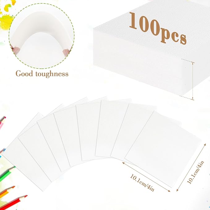 100PCS 4x4 Watercolor Paper Bulk, 140lb/300g Cold Press Thick Water Color Paper Pad for Kid Child Adult, White Art Paper for Drawing Painting Markers Gouache, Textured Cotton Paper Sheets