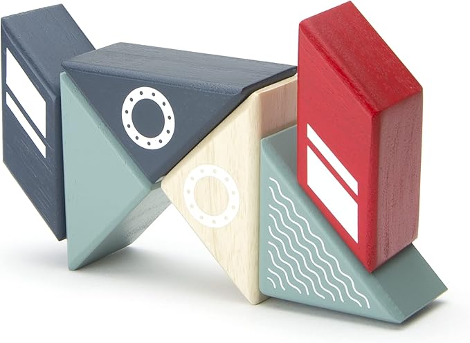 6 Piece Tegu Travel Pal Magnetic Wooden Block Set, Tugboat