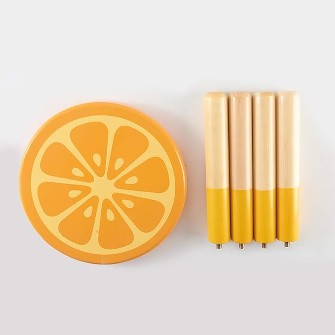 RUYU 9 Inch Kids Solid Hard Wood Fruit Chair, Crafted Hand-Painted Wood with Assembled Four-Legged Sitting Stool, Bedroom, Playroom, Orange Furniture Stool for Toddler, Children, Boys, Girls(Orange)