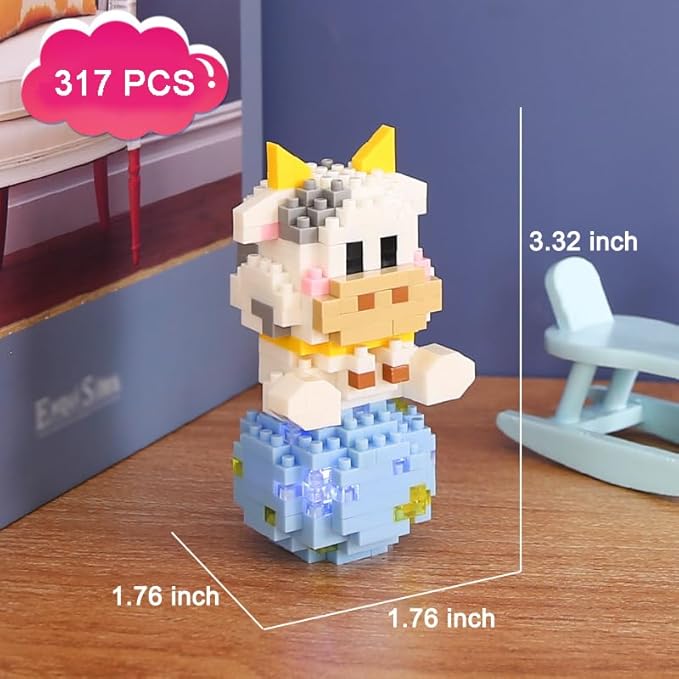 12 Mini Animals Building Blocks Sets Building Block Party Favor for Kids Small Zodiac Animals Pets Horse Dog Monkey Tiger Rabbit Dragon STEM Educational Toys for Boys Girls(Cattle)