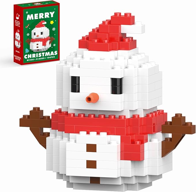Christmas Red Snowman Building Blocks Set Compatible with Lego Advent Calendar 2024 Stacking New Toys Holiday Present Box New Year Xmas Gifts for Kids for Boys & Girls and Adults