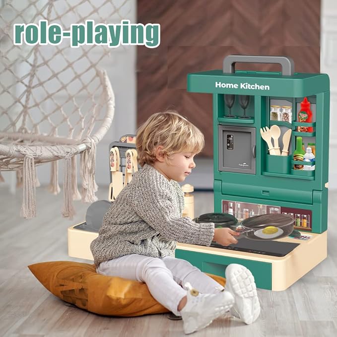 Kitchen Play Set for Kids - 49PCS Pretend Cooking Playset Accessories with Pot and Pan,Dish Rack,Play Sink,Pretend Play Food Toys with Baby&Toddler-Educational Gift for 3 4 5 6 Ages Girls&Boys